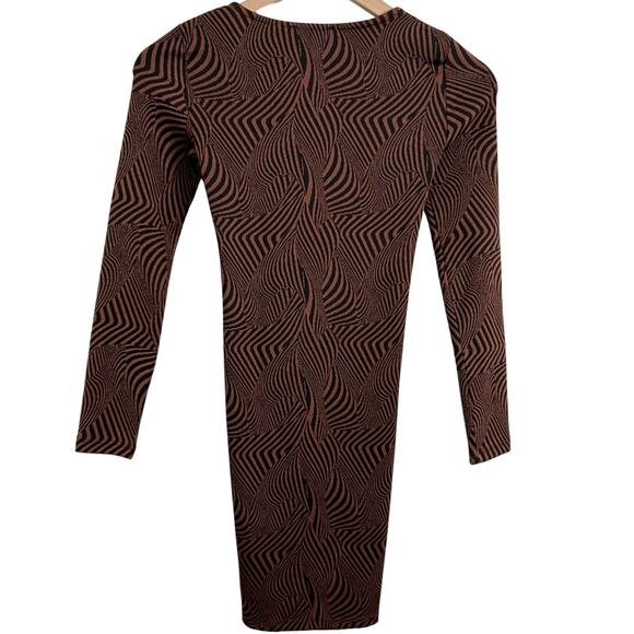 Zara Brown & Black Animal Print Long Sleeve Bodycon Mini Dress Size Small New - Picture 4 of 13